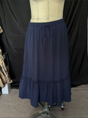 Women's Navy Tiered Midi Skirt - Unbranded
